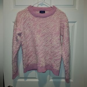 Simply Styled Pink & White Fuzzy Zebra Sweater- Size M